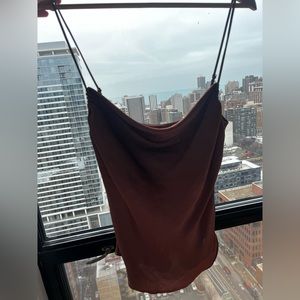 Aritzia Wilfred Only Satin Cowlneck Camisole in brown